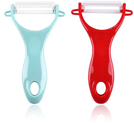 2 Stück Sparschäler, Ceramic sparschäler, Kartoffelschäler, Ceramic knife, Kartoffel schäler, Kinder sparschäler, Reibe keramik, Für Kartoffeln, Karotten, Gemüse, Obst(Blau und Rot)