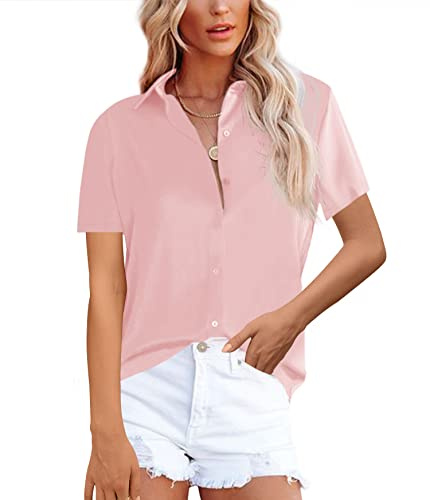 NONSAR Camicetta da Donna Elegante a Maniche Corte con Colletto Alto, da Ufficio, Casual