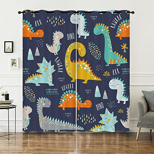 HOSIMA Karikatur Dinosaurier Gardinen Vorhang Blickdicht mit Ösen,2-Set 117x183cm Schön Tiere Leichte & weiche Verdunklungsvorhänge für Schlafzimmer Kinderzimmer,(Dinosaurier 117x183cm)