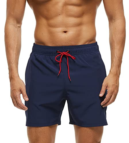 Aisprts Badbyxor herr med blixtlåsficka, snabbtorkande vattenavvisande badbyxor herr, badshorts herr, ventilerande med dragsko, nätfoder, A1 Navy, S