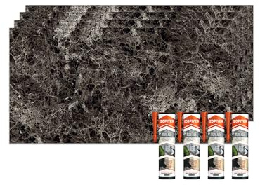 IZODEKOR Marble Look Cladding - 4 Pcs 120x60cm – Panels for Bathroom, Kitchen & Bedroom, Alternative to Tiles, Shower Panels, with 4X Adhesive Sealant | Emperador Dark