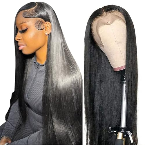 tobasew 13x6 Straight Lace Front Wigs Human Hair 200 Density HD Transparent Lace Frontal Human Hair Wigs for Women Glueless Wig Pre Plucked 28 Inch