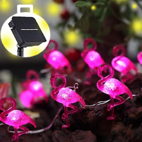 Outdoor Solar Lights for Outside Pink Flamingo Garden Decor 14ft 40LED Solar Power Fairy Lights Waterproof Summer Beach Yard Solar Landscape String Lights 14ft 40LED Patio Fence Backyard Bird Decor