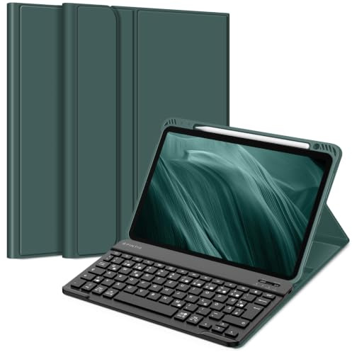 FINTIE Tastatur Hülle für iPad Air 11 Zoll, iPad Air 5./4. Gen 10,9 Zoll | Magnetisch Abnehmbare Deutsches QWERTZ-Layout Bluetooth Tastatur, TPU Rückschale Schutzhülle mit Stifthalter, Dunkelgrün