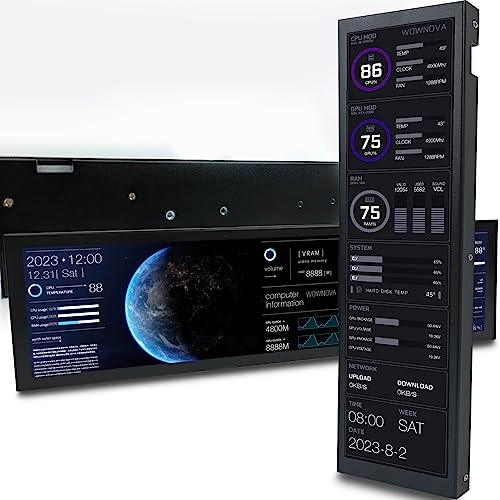 WOWNOVA 8.8 Computer Temp Monitor (Dynamic Theme Supported), 1 Click 1 Cable to Get Started Quickly PC Temperature Display Sensor Panel IPS Mini Secondary Screen CPU RAM HDD Data FPS Monitor (Black)