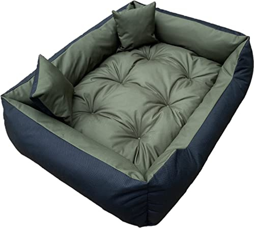 Dogs4Life Hundebett XXL | Wasserdicht, Outdoor-tauglich | Hundebett für mittelgroße und große Hunde | 75x65 cm, 15 cm hoch | Polyester-Bezug, Vinyl-Material | Rechteckig, Einfarbig Grün