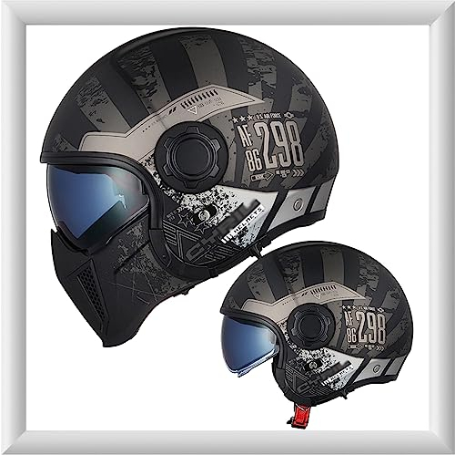 WYXAXNM Motorrad Jethelm für Damen und Herren mit Doppelvisier - Vintage Motorradhelm Integralhelme mit ECE 22.05 Zulassung - Abnehmbares Kinn - Modularer Halboffener Helm - Coole Persönlichkeit