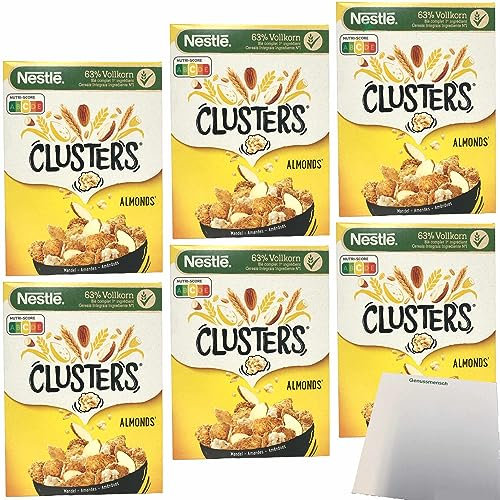 Nestle Clusters Mandel Cerealien 63% Vollkorn 6er Pack (6x325g Packung) + usy Block
