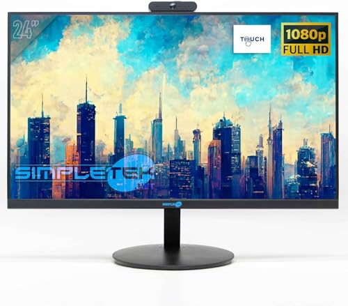 SIMPLETEK - Schermo Touch da 24 1080p | Con Webcam, Microfono, Speaker integrati | Schermo Touchscreen Full HD | HDMI VGA Windows/MacOS/Linux