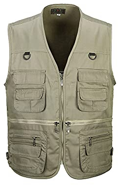 HZQIFEI Herren Outdoor Ärmellos Weste Freizeit Angler Camping Wandern Weste mit Vielen Praktischen Taschen (Khaki, 5XL)