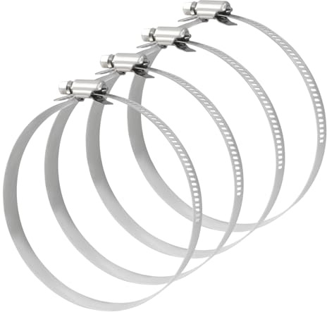Cjueiom 4PCS Adjustable Hose Clamp, 141-165mm | Glossy Pipe Clips, 304 Stainless Steel, Worm Drive Clamp, Silver Duct Clamps, For Flexible Hose Pipe Tube
