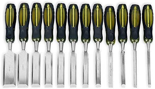 Juego de cinceles Profesionales de 12 Piezas, Herramientas de Kit de Grabado de cinceles de Acero al Cromo vanadio, Mango Suave con Martillo de Impacto para Principiantes y carpinteros profe