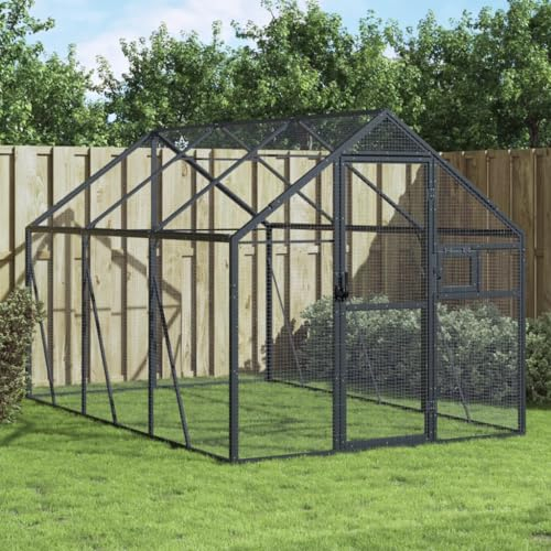 BAZZI Voliere Vogelkäfig aus Aluminium für Außen, Vogelhaus, 1,79x3x1,85 cm, Großer Käfig für Wellensittiche, Anthrazitfarbene Außenvoliere, Aufzuchtkäfig, Papageienkäfig für Innen und Außen