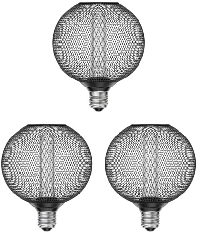 ledscom.de 3x E27 LED Leuchtmittel, Lampe, Metallkäfig schwarz, G120, extra warmweiß (1800 K), 4W, 220lm