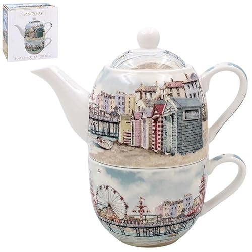 The Leonardo Collection Sandy Bay Tea for One By Macneil Studios | Hand-Painted Ceramic | Coastal Design | Ideal for Relaxing Tea Time | Elegant Tea Set for One | Perfect for Beach Lovers