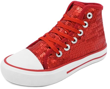 Sprint Sport Pailletten Schuhe Kinder Glitzer Sneaker auch als Wendepailletten wählbar Halbhoch Kinderschnürer Disco (Rot-Kinder, EU Schuhgrößensystem, Kleinkind, Numerisch, M, 29)