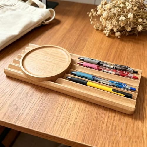 JUTSTJUKO Moderner minimalistischer Stift-Organizer aus Holz, Schreibtischablage, Bürobedarf-Organizer (Eiche)