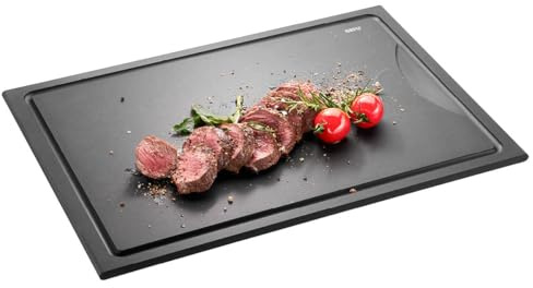 GEFU Schneidebrett SLIZE - 44x30 cm Küchenbrett mit Saftrille - Anthrazit | Nachhaltiges Servierbrett aus Holzverbundstoff - Beidseitig nutzbar, messerschonend und spülmaschinengeeignet bis 175°C