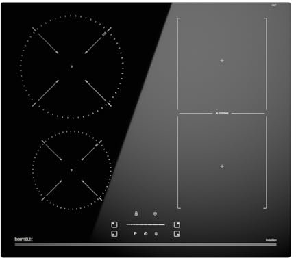 Hermitlux Placa de inducción 4 Fuegos 60 cm con Función Flex, 9 Niveles de Potencia y Función Booster, Bloqueo de Seguridad, Temporizador, Negro, 7400W
