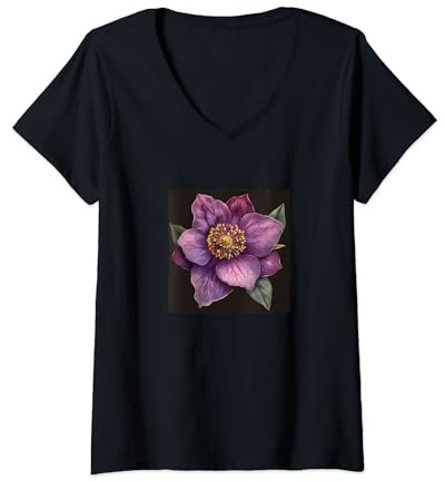 Femme Motif floral hellébore T-Shirt avec Col en V