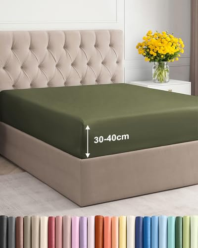 Lenzuolo con angoli 160x200cm - Extra profondo per materassi fino a 40cm (16) di altezza - Morbida microfibra spazzolata - Antipiega, resistente al restringimento e colori - OEKO-TEX - Verde salvia