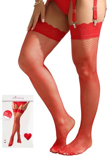 Medias Rejilla Mujer Sexy Medias de Red Encaje Liguero Talla Grande XS-5XL | Medias Autoadhesivas Encaje,Con Silicona Antideslizante,Elástico,Medias de Malla para liguero,Fishnet Stocking,Sexy Lingerie
