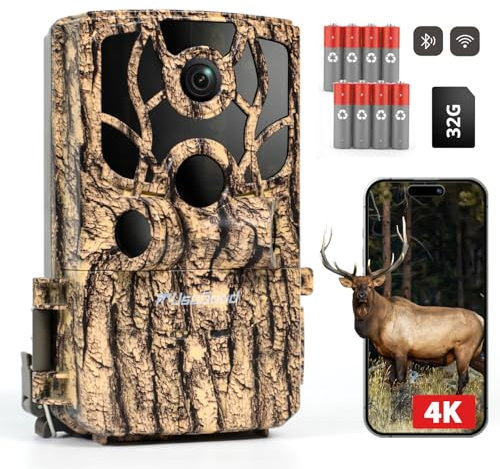 usogood 4K 48MP Fototrappola WiFi Bluetooth per Caccia e Videosorveglianza, Fototrappola Notturna con 850nm Infrarossi Invisibili, Impermeabile IP66 con 8 Batterie AA e 32GB Scheda di Memoria