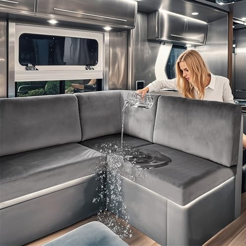 SYLC Wasserdicht Samt Bezüge Für Wohnwagenpolster, rutschfest Ersatzbezug Für Wohnwagen Polster Mit Gummiband Und Schnürung Sofa Sitzkissenbezug (Dark Grey,W 50-70 cm, D 55-65 cm)