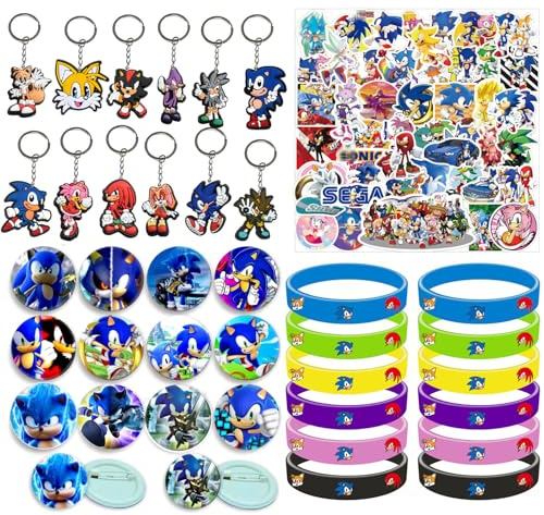 Jofiesu 86 pcs Party Favors Set Include and Keychains for Game Fans Party Bag Fillers Gamer Party Favours Colored Silicone Wristbands Rubber Key Chains Supplies Birthday Themed Party (Dark Blue)