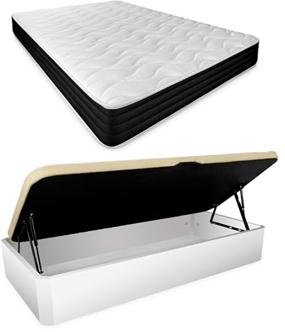 Homey - Pack Colchón Viscoelástico Sleep Pro + Canapé Abatible Gran Capacidad con Apertura Lateral | Color Blanco 105 x 190