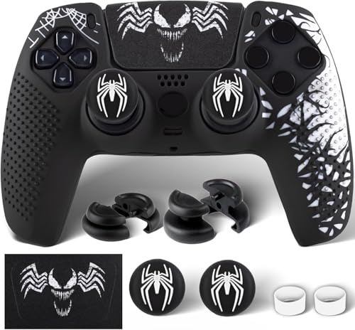 PlayRealm Silikon-Aufkleber für PS5-Controller, Venom, Weiß, 1 Stück & Verlängerungsgriffe