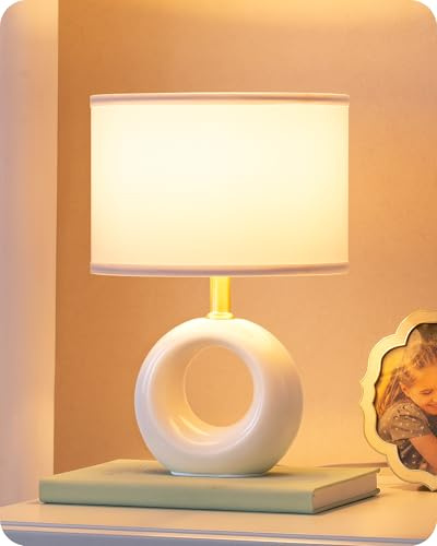 EDISHINE Lampada da Tavolo in Ceramica, Elegante e Moderna, con Paralume in Tessuto, Lampadina E14 Inclusa, 2700K Luce Calda, per Camera da Letto, Soggiorno e Decorazione