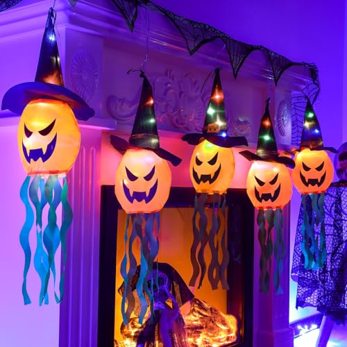 Halloween Decoration Exterieur, Lumières d'extérieur, Lumières Citrouilles d'Halloween étanches IP44, 5 Lumières citrouilles, Lumières d'Halloween à Piles Pour Intérieur, Extérieur, Maison, Fête, Jard