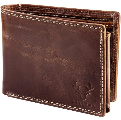 FELLERZ Geldbörse Herren aus Echtleder mit RFID Schutz – Portemonnaie im Querformat mit Münzfach & vielen Kartenfächern – Geschenkbox – Brieftasche (Set mit Kartenetui, Dunkelbraun)