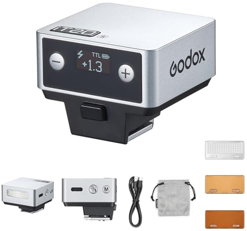 Godox IT20 F IT20F Mini Kamera Flash kompatibel mit Fuji Kameras, TTL Godox Flash, 700+ Vollstärke, 1,5 s Recyclingzeit, USB-C Laden, mit Magnetdiffusor & Filter -Silber