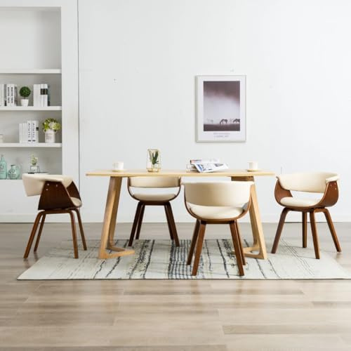 Qnhdfrt Esszimmerstühle 4 STK. Creme Bugholz und Kunstleder - Hoher Sitzkomfort, Ergonomisches Design, Stabile Holzbeine - Perfekt für Küche, Esszimmer und Wohnzimmer