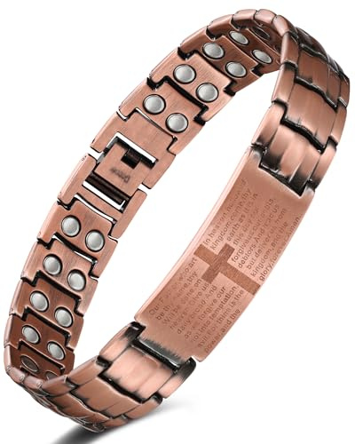 Jeracol Kreuz-Kupfer-Armband für Herren, Magnettherapie-Armband mit starken 3800 Gauss-Magneten, 99,99 % reines Kupfer und Geschenkbox