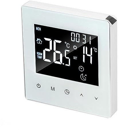 Keenso Digital Programmerbar Hemtermostat med Intelligent LCD-skärm för Elektrisk Golvvärme AC90-240V, Enkel Installation för Hemmakontorshotell (WiFi, (röstkontroll för Yandex Alice, för)