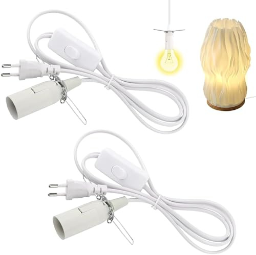 2 stycken E14 lamphållare med uttag e 1,8 m och eu-kontakt, Ca ble för saltlampa, kabel saltlampa med strömbrytare, E14 med 1,8 m kabel och uttag, för hängande lampor [energiklass A]