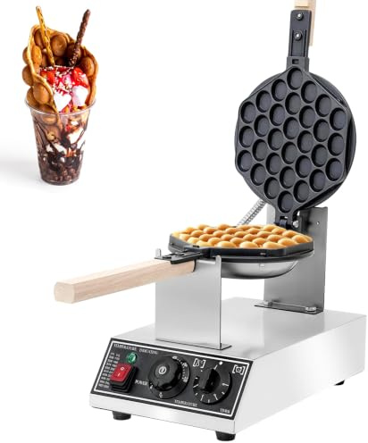 Machine à Gauffre Bubble Waffle 1400W, Gaufrier Professionnel Œuf de Hong Kong avec Plaques Rotatif 180°, Température Réglable 50-250°C & Minuterie 0-5 Min, Revêtement Antiadhésif pour Café