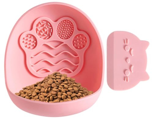 Slow Cat Feeder Non-Slip Wide Mouth with Spatula | Small Slow Feeder Dog Bowls for Puppy Kitten Small Medium Large Pet Home Living Room Balcony Glass Marble Tile Wall