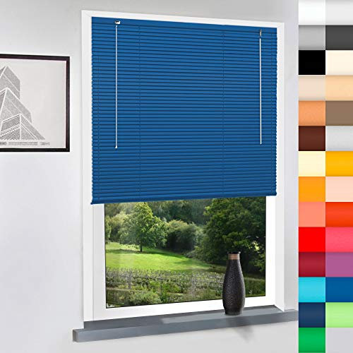 Sun World Aluminium Jalousie nach Maß, hochqualitative Wertarbeit, 28 Farben verfügbar, Maßanfertigung, für Fenster und Türen, Alu Jalousien, Decken und Wandmontage (Blau, Höhe: 130cm x Breite: 40cm)
