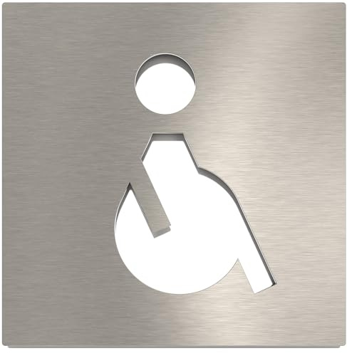 Edelstahl WC-Schild - selbstklebend & pflegeleicht - Design Toiletten-Schild - Rollstuhl-Fahrer Piktogramm B-01-E