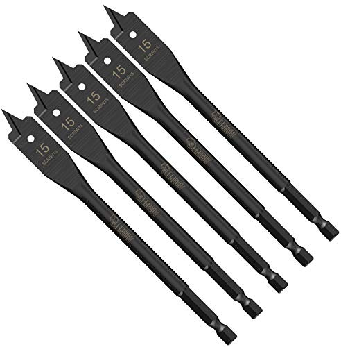 SabreCut 5pcs SCRIW15_5 15mm x 152mm Hardwood Softwood Flat Wood Spade Bits | Impact-rated construction delivers fast, clean drilling in softwood, hardwood, chipboard and MDF