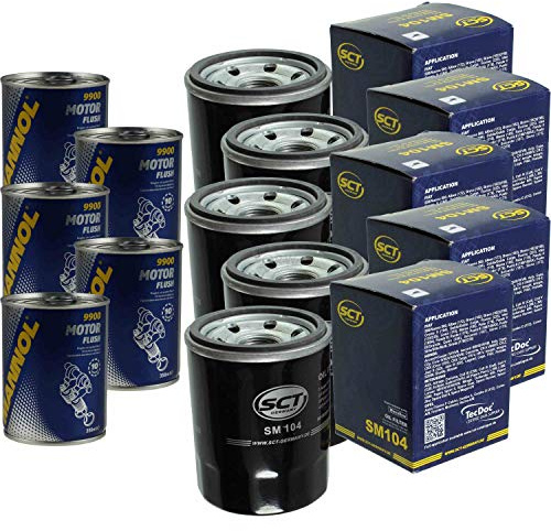 5x Original SCT Ölfilter SM 104 + 5x SCT Motor Flush Motorspülung