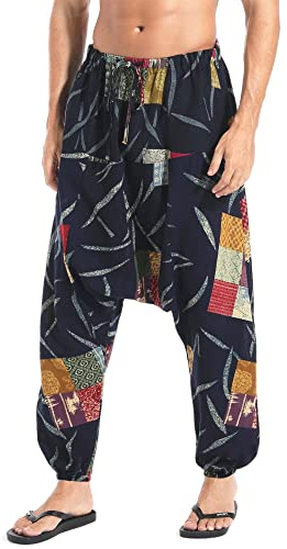 AITFINEISM Men's Aladdin Hippie Harem Trousers