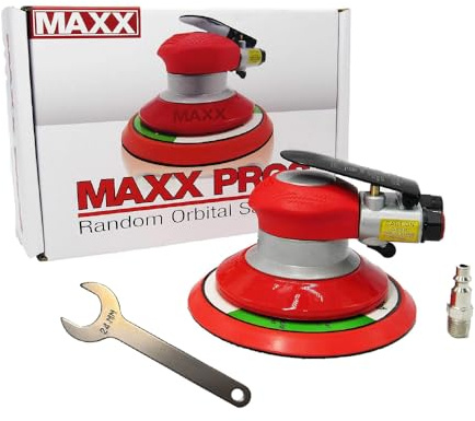 MAXX PROS - Lijadora de palma orbital neumática aleatoria, lijadora neumática de doble acción de 6 pulgadas para carrocería de automóvil, madera y metal, altas RPM, diseño ligero y ergonómico