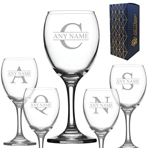 Personalised Engraved Novelty 9oz/255ml Imperial White/Rose Wine Glass in Classic Shape with Name and Initial Design for Any Occasion. Engraved in The UK