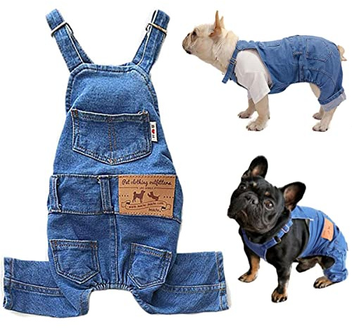 Salopette in jeans per cani e gatti, abbigliamento comodo e alla moda, per cani di taglia piccola e media, per maschi e femmine (blu, XL)