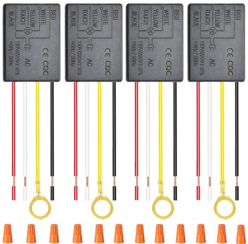 DKARDU 4 pcs Touch Lamp Switch Replacement Module AC 110-220V 1A 4 Wire Touch Sensor Switch,Lamp Touch Control On/Off,with Knob Cap for Table Lamp Repair, Incandescent Lamps and LED Lamps